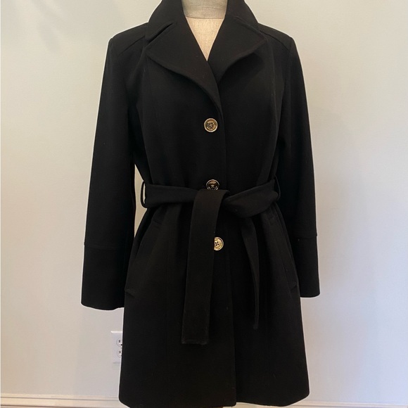 MiCHAEL Michael Kors Womens Black Coat w Gold Buttons / Belted / Size 12 - Picture 8 of 15